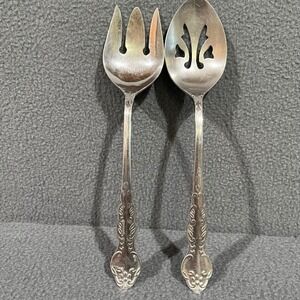 Vintage National Stainless Japan Serving Spoon & Fork Set Floral Stainless Steel